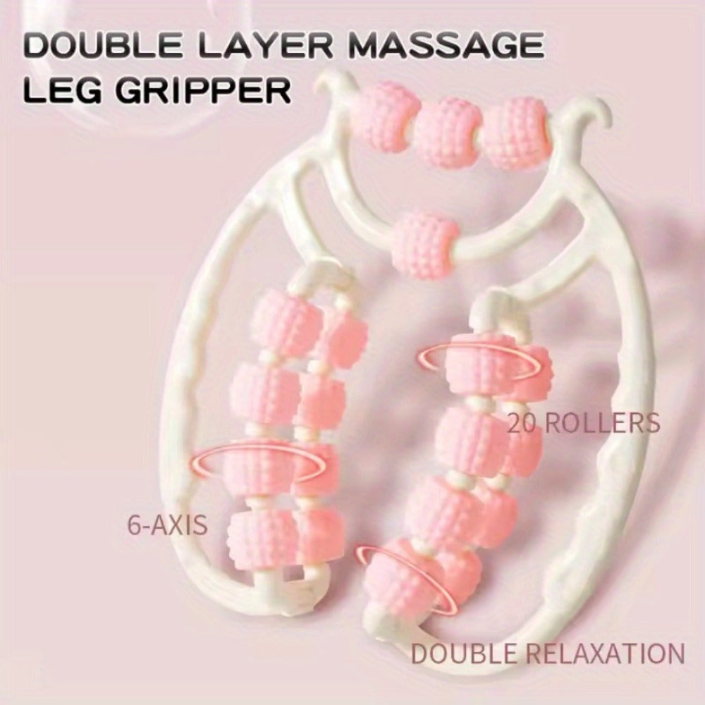 Twenty-Wheel Manual Leg Roller with Textured Rotating Nodes, Dual Handles and Pink or Green Options
