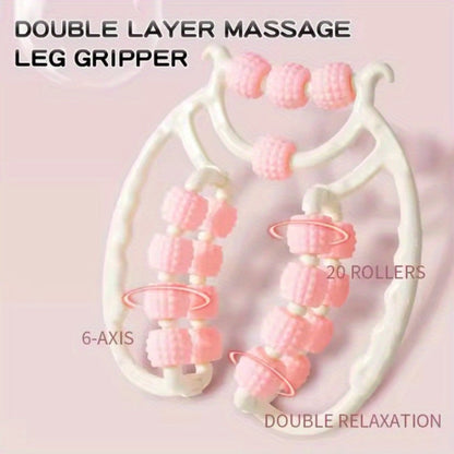 Twenty-Wheel Manual Leg Roller with Textured Rotating Nodes, Dual Handles and Pink or Green Options