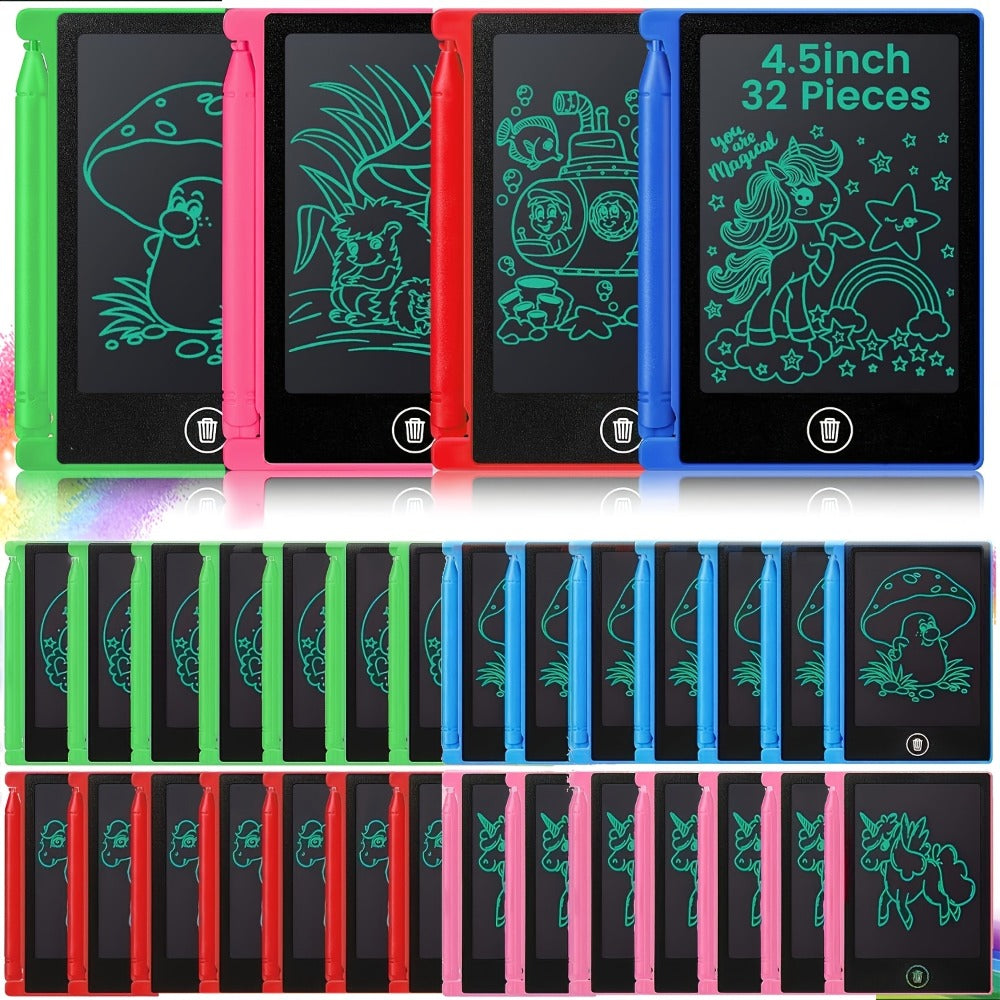 32-Piece 4.5-Inch Mini LCD Drawing Tablet Set with Styluses and Multicolor Frames for Group Activities