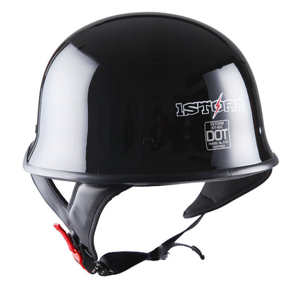 German Style Motorcycle Half Face Helmet – Novelty Skull & Carbon Fiber Design, UV Glossy Finish, Removable Washable Padding, Quick Release Buckle, Adult M/L/XL