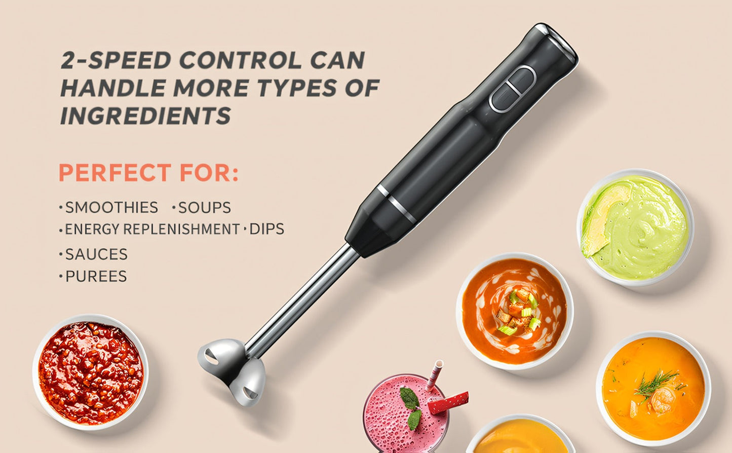 Corded Immersion Blender with Stainless-Steel-Look Blending Head, Two Controls and 38cm Height