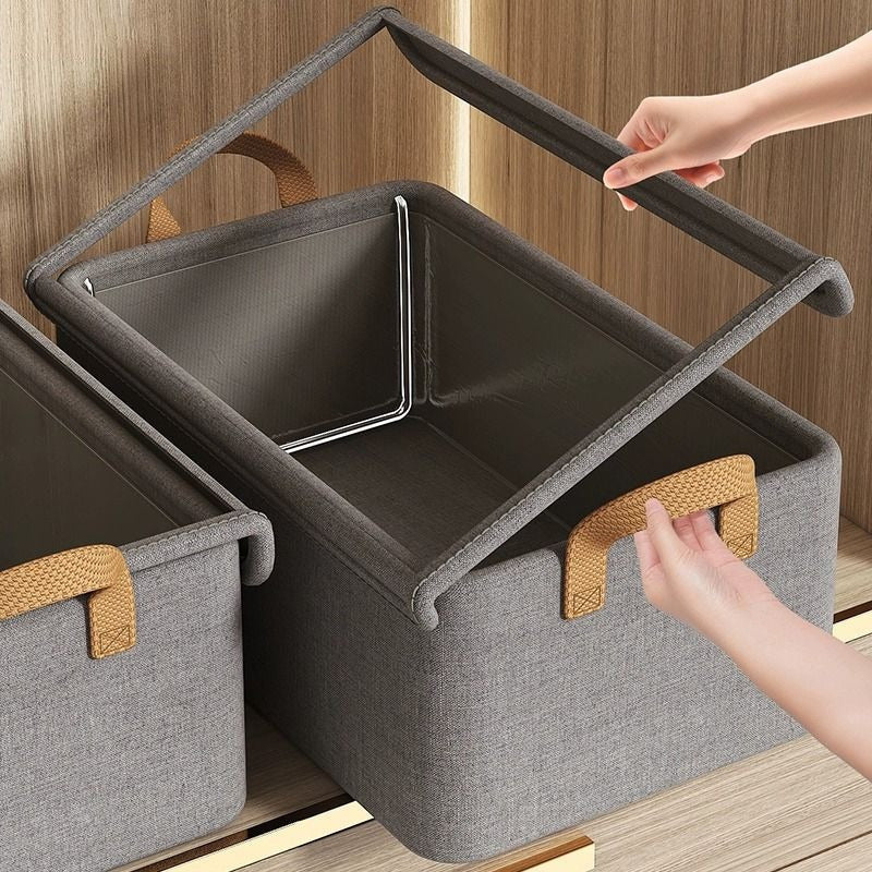 Foldable Storage Box for Clothes & Pants – Collapsible Wardrobe Organizer Basket for Dormitory, Closet & Under-Bed Storage | Space-Saving Folding Bin in Gray, Denim Blue & Beige