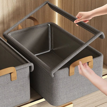Foldable Storage Box for Clothes & Pants – Collapsible Wardrobe Organizer Basket for Dormitory, Closet & Under-Bed Storage | Space-Saving Folding Bin in Gray, Denim Blue & Beige