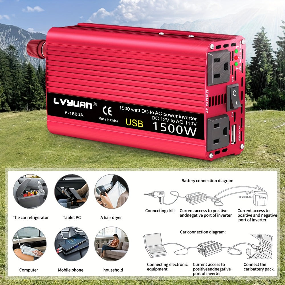 Car Power Inverter 500W 12V to 110V AC Outlet Converter with QC3.0 USB Port for Vehicle Boat Truck RV Portable Auto Power Adapter 200W Rated American Standard Socket Black Red