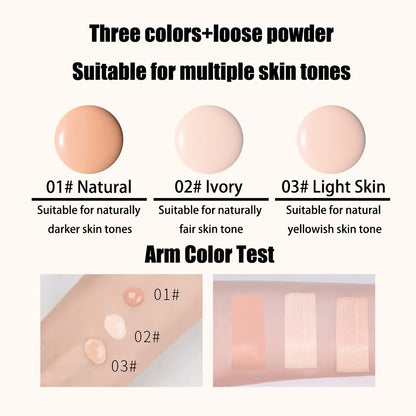 BB Cream Makeup Kit with Powder, Brush and Sponge in Three Exact Numbered Shade Options for Face Makeup