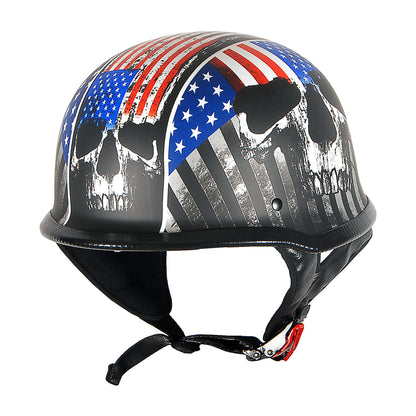 German Style Motorcycle Half Face Helmet – Novelty Skull & Carbon Fiber Design, UV Glossy Finish, Removable Washable Padding, Quick Release Buckle, Adult M/L/XL