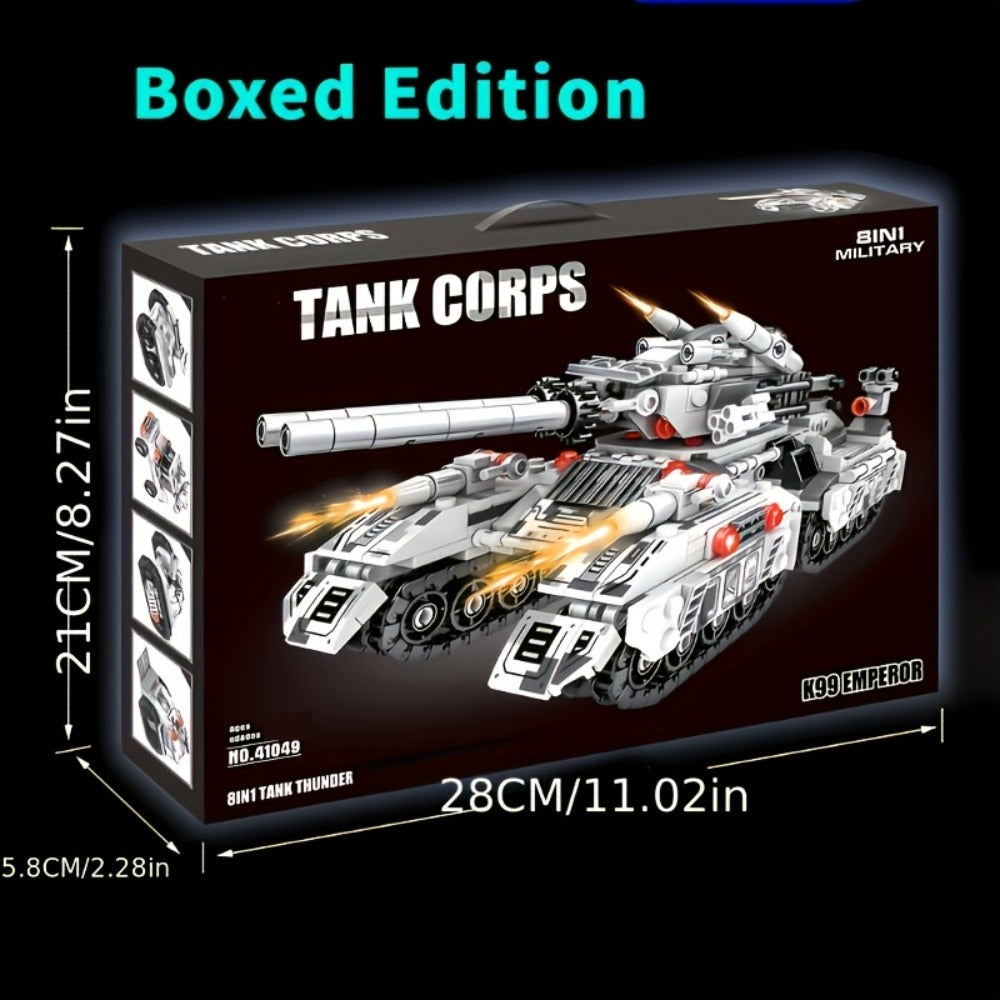 1628-Piece 8-in-1 Tank Building Block Model with White, Yellow, Bagged and Boxed Checkout Options