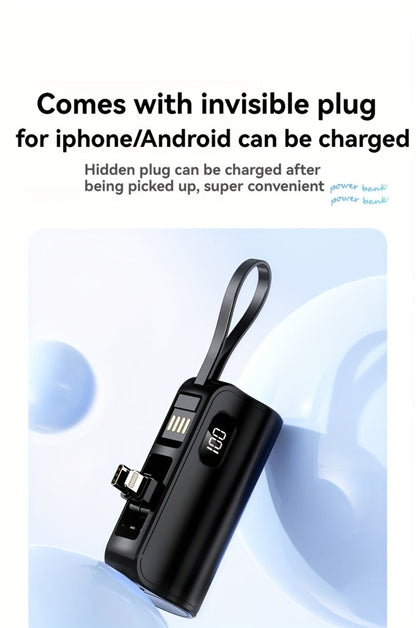 Power Bank 6000mAh Mini with USB-C and Lightning Plugs, 22.5W Listed Charging, Display and Stand