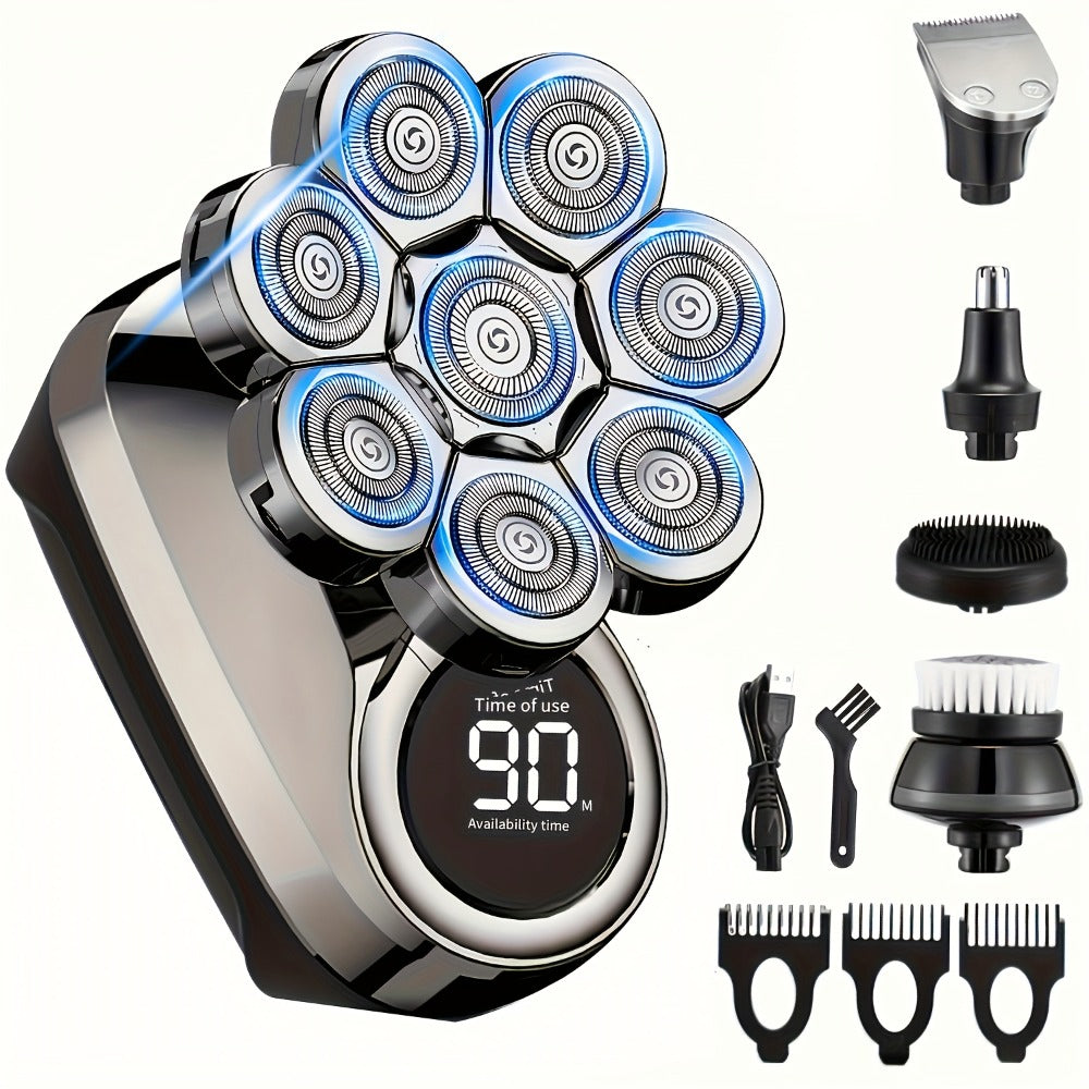 Bald Head Shaver Electric - 5-in-1 Rechargeable Grooming Kit with Type-C Fast Charging, 1400mAh Multi-Head Rotary Shaver for Bald Head Shaving, Beard Trimming & Nose Hair Trimming for Men