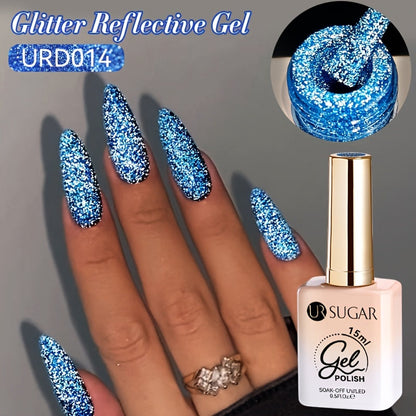 Gel Nail Polish – Reflective Glitter UR SUGAR 15ml Fluorescent Neon Shimmer UV LED Soak Off Semi Permanent Nail Art Varnish Manicure Set