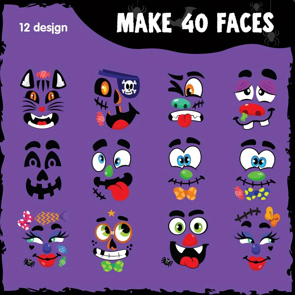 No-Carve Pumpkin Face Sticker Kit with 18 Sheets, 12 Pictured Designs and Up to 40 Face Layouts