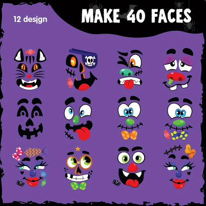 No-Carve Pumpkin Face Sticker Kit with 18 Sheets, 12 Pictured Designs and Up to 40 Face Layouts