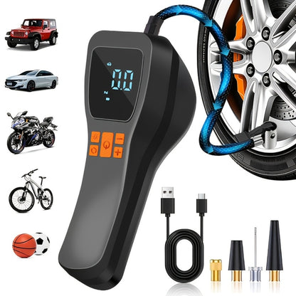 Cordless Tire Inflator Portable USB Rechargeable – Digital Gauge & LED Light, Fast Air Compressor with Auto Shutoff for Car, Bike, Motorcycle & Sports Equipment, Emergency Flat Tire Pump