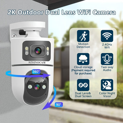 Dual Lens PTZ Outdoor Security Camera IP66 Weatherproof with Auto Tracking, Dual Screen, Night Vision, 2-Way Audio, Motion Detection & 2.4G WiFi – Wireless IP Cam for Home & Street Surveillance