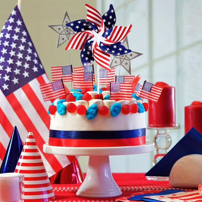 Patriotic Red, White and Blue Pinwheel Decorations with 38 × 21 cm Stakes in 20-, 30- or 40-Piece Packs