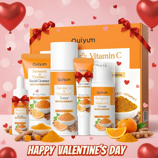 5-in-1 Turmeric Vitamin C Skincare Set Facial Cleanser Serum Face Cream Eye Cream Toner Brightening Anti-Aging Gift Set for Women