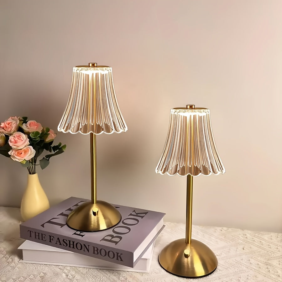 Pleated-Shade Rechargeable Table Lamp with Touch Control in Four Styles and One- or Two-Piece Options