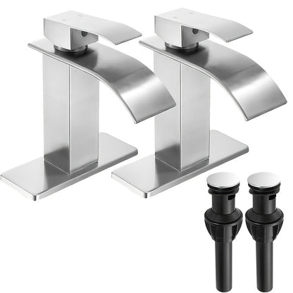 Single-Handle Waterfall Bathroom Faucet with Deck Plate, Drain Options and Single or Two-Piece Finishes