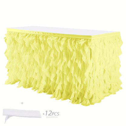 Six-Foot Curly-Willow Tulle Table Skirt with Twelve Color Options and Pictured Attachment Strips