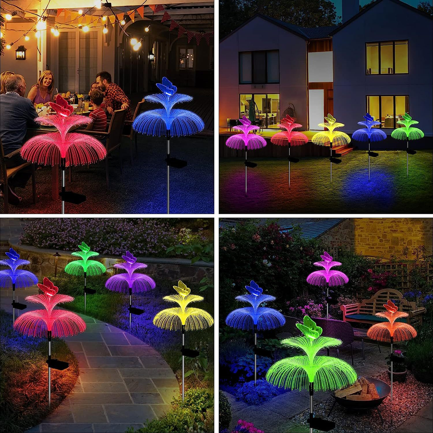 Solar Garden Lights Butterfly Jellyfish Stakes with Gradient Color Change in 2- or 4-Pack Sets