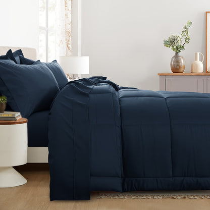 7 Piece Comforter Set Luxury Soft Fluffy Bedding All Season Bed in a Bag with Comforter Fitted Sheet Flat Sheet Pillowcases Hypoallergenic Breathable Easy Care Queen King Twin XL Full