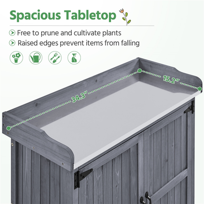 Rolling Potting Bench 3-Tier Wooden Garden Workstation Waist-High Galvanized Metal Top Lockable Casters Side Hooks Shelves for Outdoor Patio Gardening Storage