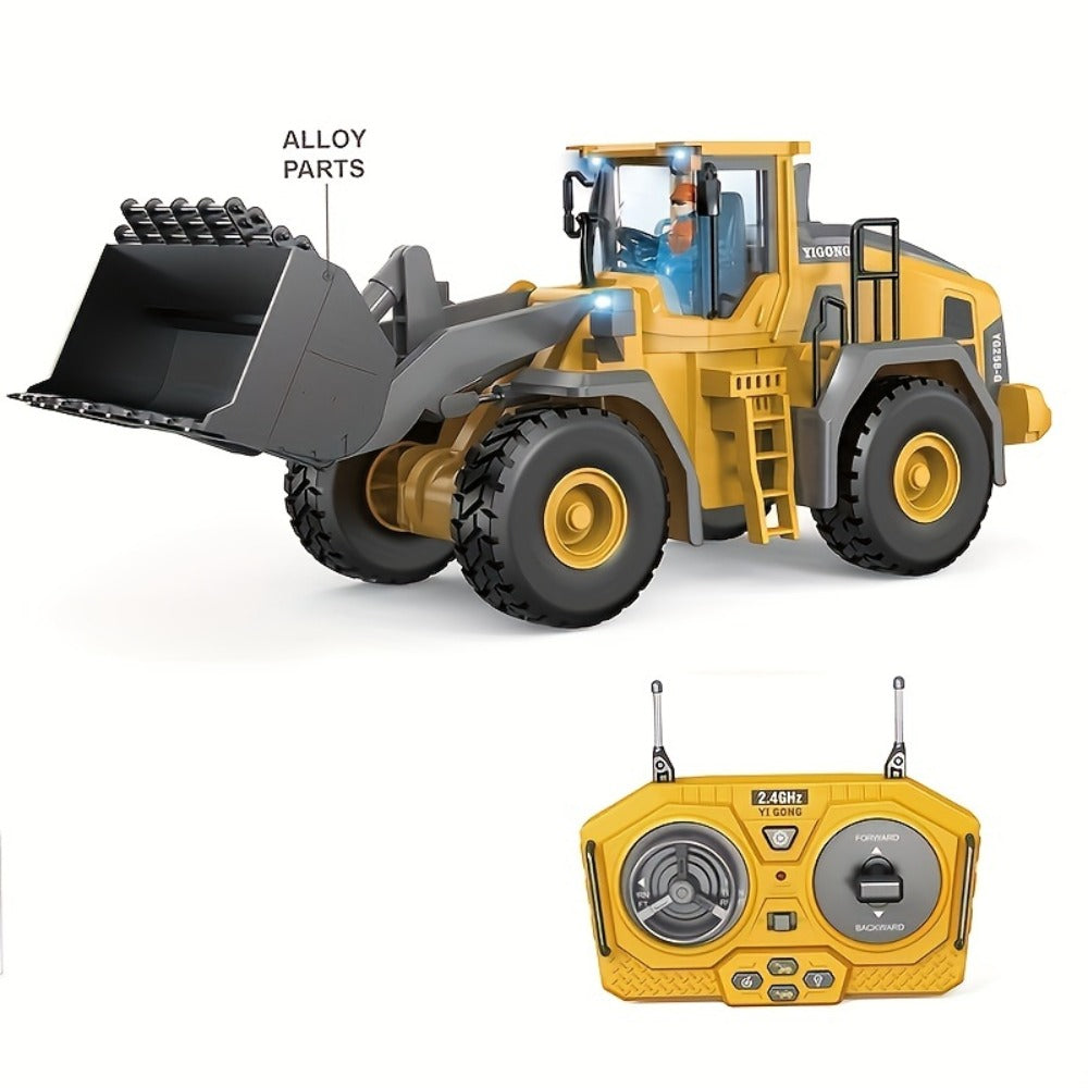 Remote Control Excavator Loader Dump Truck Toy for Kids 2.4GHz Alloy RC Construction Vehicle with Light & Sound