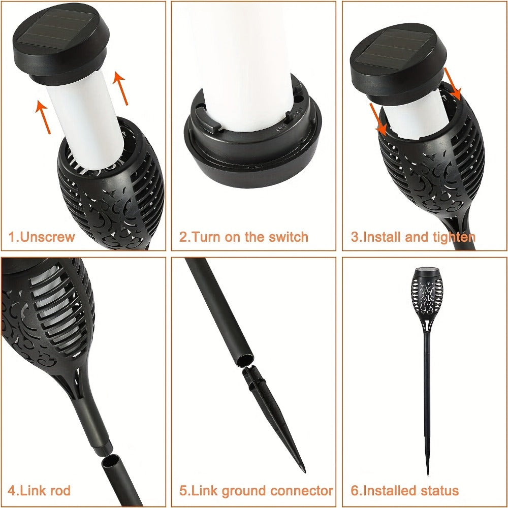Solar Torch Lights Flickering Flame Outdoor, Dancing Flame Solar Garden Lights, Landscape Pathway Torch for Garden