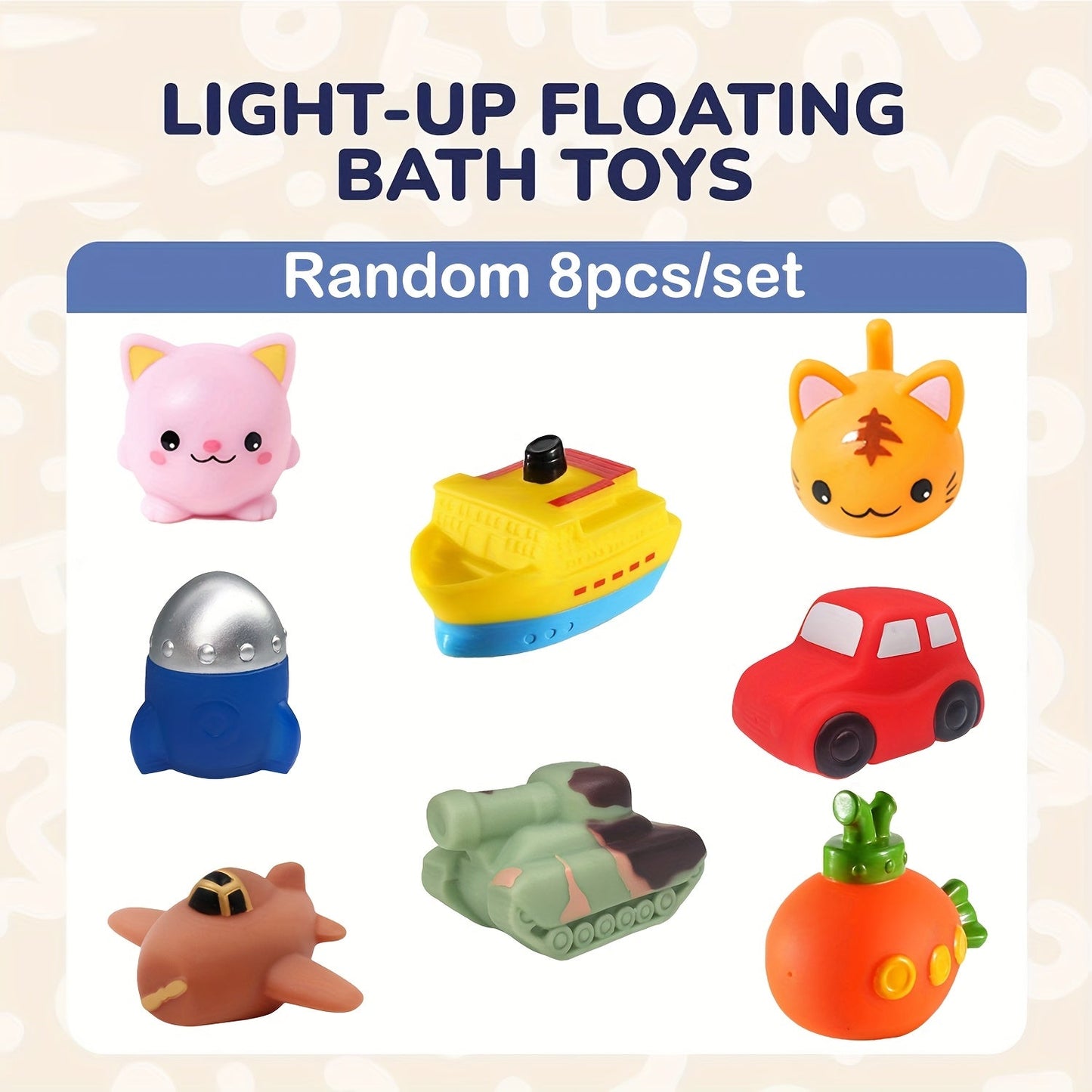 Floating Vehicle Bath Toy Sets with Light-Up 6-Piece, Light-Up 8-Piece or No-Light Options
