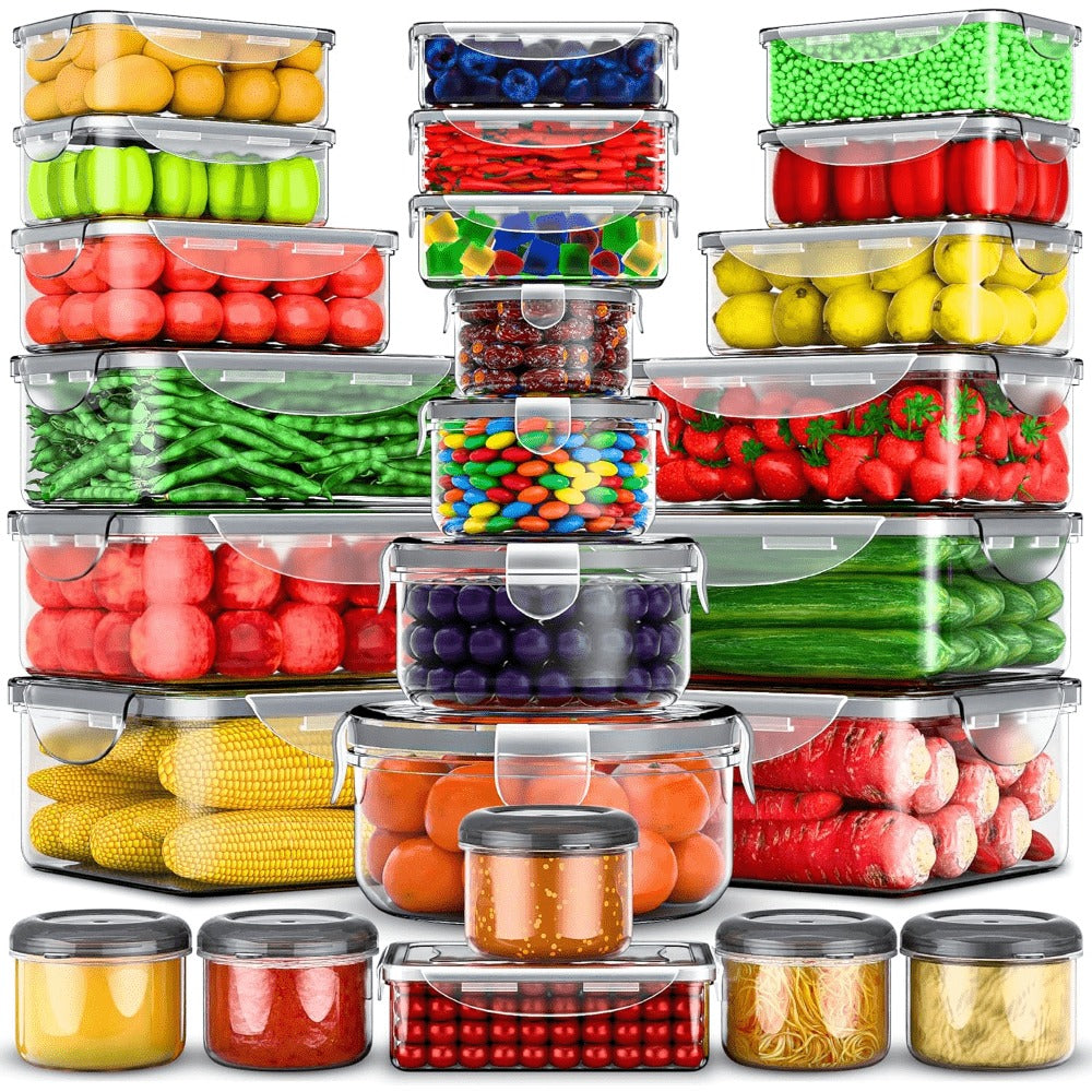 Stackable Food Storage Containers with Lids - Microwave and Freezer Safe Leak Proof Plastic Boxes for Fruits Vegetables and Leftovers, Heavy Duty Reusable Meal Prep Containers for Kitchen Pantry Organization, Available in 24, 48 and 50 Piece Sets