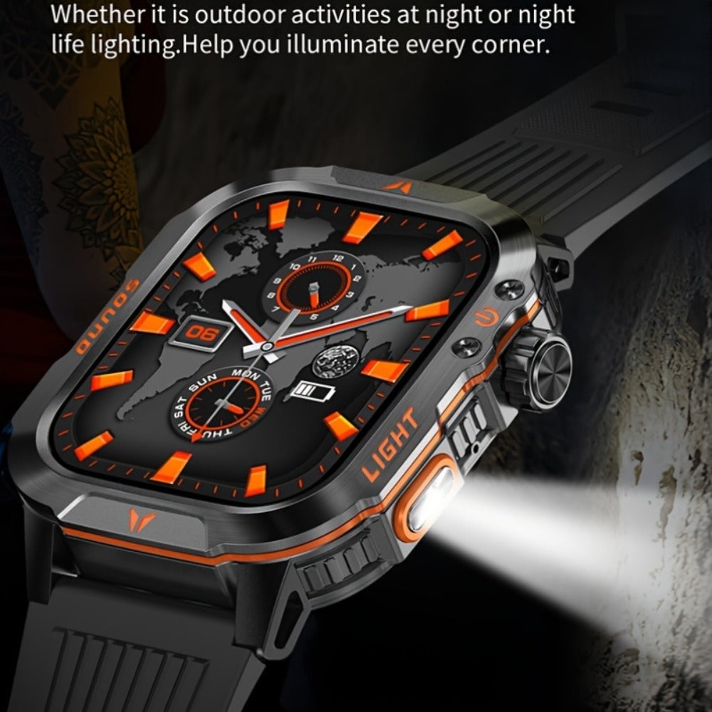 2.01" HD Compass Smartwatch for Men Women – Wireless Calling Outdoor Adventure Watch with LED Flashlight Fitness Tracker Pedometer Calorie Counter Long Battery Life Compatible with Android iPhone Couples Gift