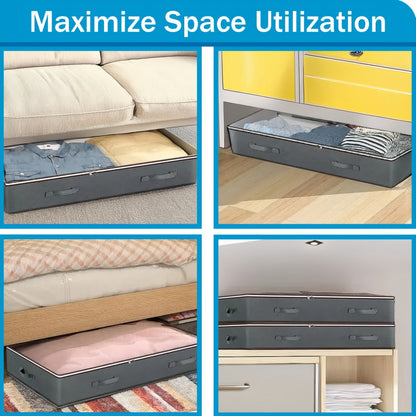 Storage Bag Set, 90L Under-Bed Organizers in 4- or 8-Pack Options with Clear Windows, Two-Way Zippers and Handles