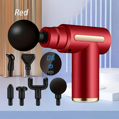 Compact Massage Gun with Digital Control Display, Multiple Pictured Heads and Four Color Options