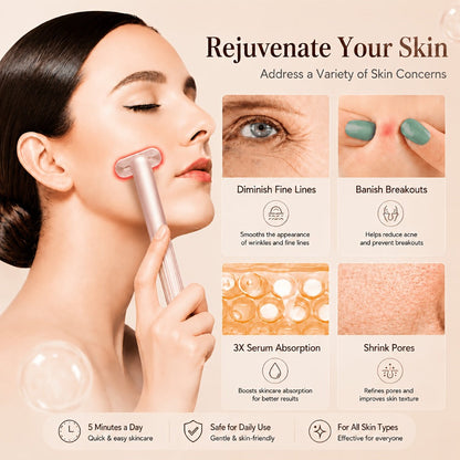 Red Light Therapy Facial Massager - Vibration & Negative Ion Skin Tightening Device for Acne Reduction, Wrinkle Removal & Eye Bag Treatment, Anti-Aging Face Care Beauty Tool for Women & Men