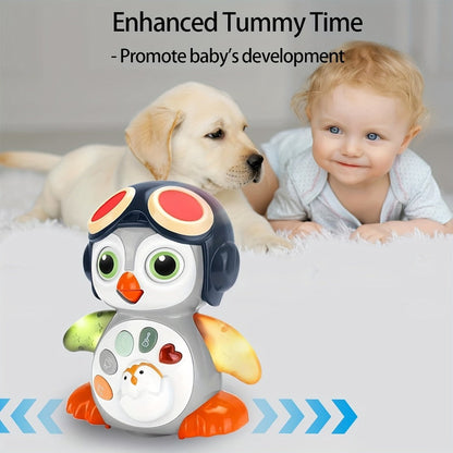 Musical Crawling Penguin Toy with Light-Up Wings, Moving Eyes and Four Front Control Buttons