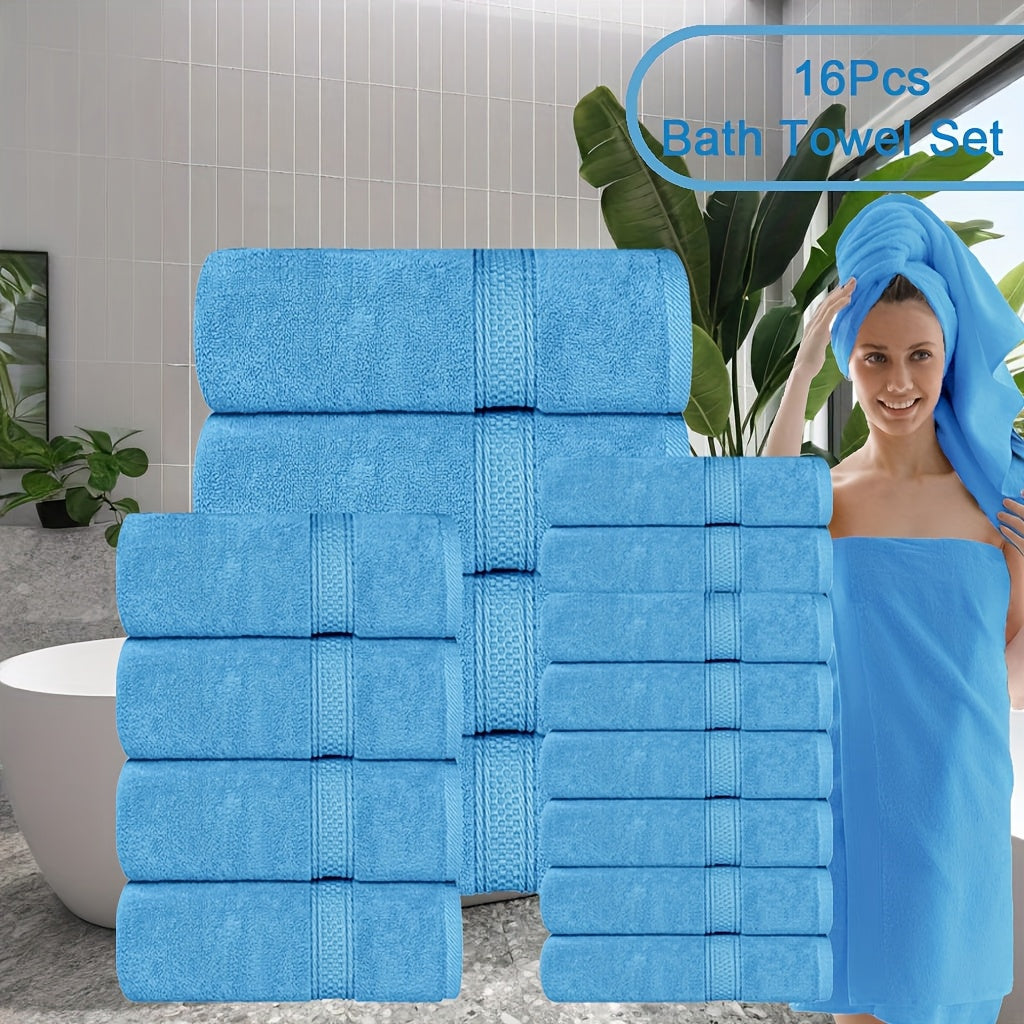 Towel Set 8 or 16 Piece Thickened Bath, Hand and Washcloth Collection in Multiple Solid Colors