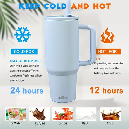 Stainless Steel Insulated Tumbler 40oz with Lid and Foldable Straw - Double Wall Vacuum Keeps Hot 12H Cold 24H, Travel Coffee Cup for Home Office Car and Outdoor, Available in 6 Colors, Great Gift for Men and Women