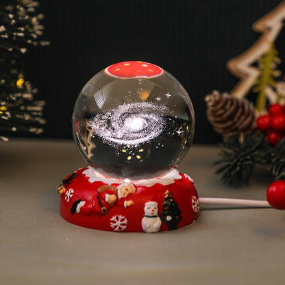 Night Light Blue Starry-Sky Crystal Orb Lamp with 3D Galaxy Pattern, Wood-Tone Base and Single Style