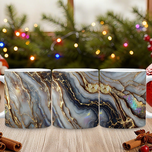 Agate Golden Vein Coffee Mug 11 Oz – Luxury Marble Pattern Ceramic Cup for Home & Office – Elegant Gift for Birthday, Mother's Day & Christmas – Black, White & Pink