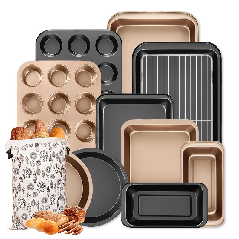 Mixed-Color Bakeware Set with 2–18 Pieces, Cake and Muffin Pans, Trays, Racks and Tools Pictured