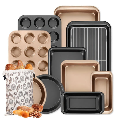 Mixed-Color Bakeware Set with 2–18 Pieces, Cake and Muffin Pans, Trays, Racks and Tools Pictured