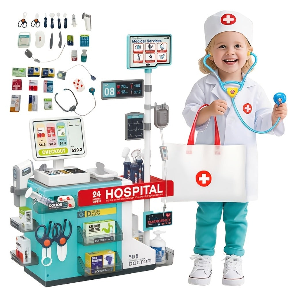 Doctor Play Set for Kids 49 PCS – Role Play Medical Station & Cashier Toy Kit for Boys Girls | Pretend Doctor Nurse Cashier | Parent-Child Interactive Learning Toy | Best Birthday Christmas Gift Ages 3+