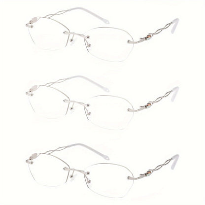 Reading Glasses – Three-Pair Rimless Metal Blue-Light Readers in Multiple Colors and Strengths