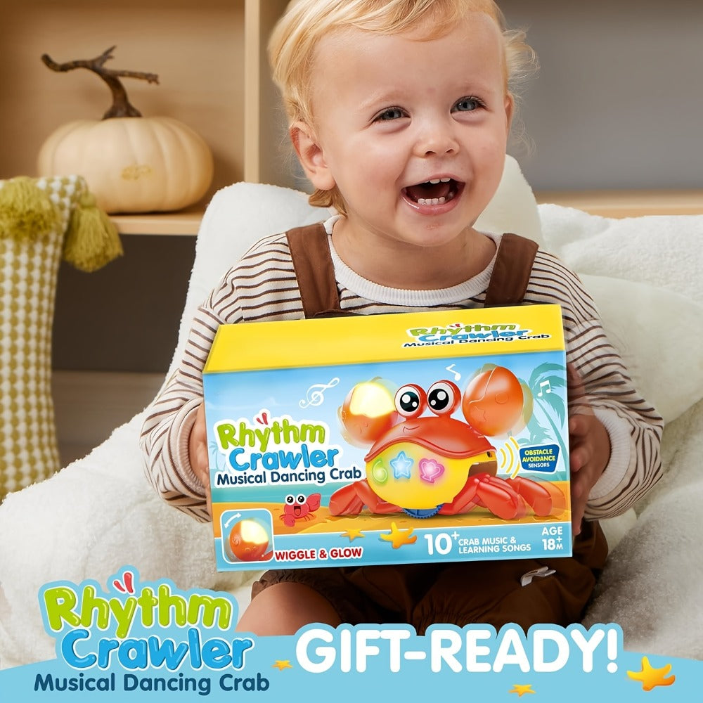 Crawling Crab Baby Toy with Lights, Music & Smart Obstacle Sensor – Interactive Tummy Time Toy for Infants, Dancing Walking Sensory Crawling Toy for Babies & Toddlers, Perfect Christmas & Baby Gift