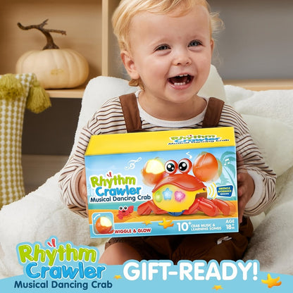 Crawling Crab Baby Toy with Lights, Music & Smart Obstacle Sensor – Interactive Tummy Time Toy for Infants, Dancing Walking Sensory Crawling Toy for Babies & Toddlers, Perfect Christmas & Baby Gift