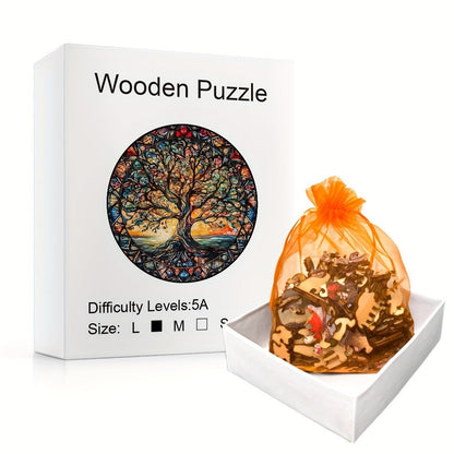 Tree of the Universe Wooden Jigsaw Puzzle with Irregular Pieces and 11 x 11 Inch Pictured Display Size