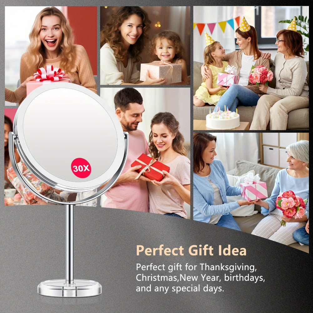 1X/30X Magnifying Makeup Mirror with Stand – Double Sided 360° Rotation Vanity Mirror for Travel & Home