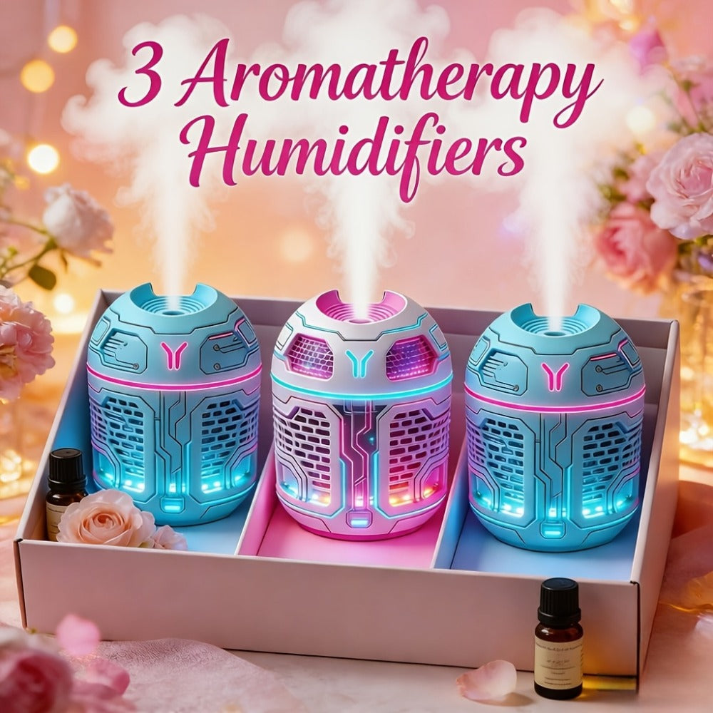 Mini Aromatherapy Humidifier Set of 3 Cool Mist Diffuser with Odor Eliminator No Filter USB Low Voltage for Car Bedroom Dorm Office Desktop Air Freshener Gift for Women Room Decor