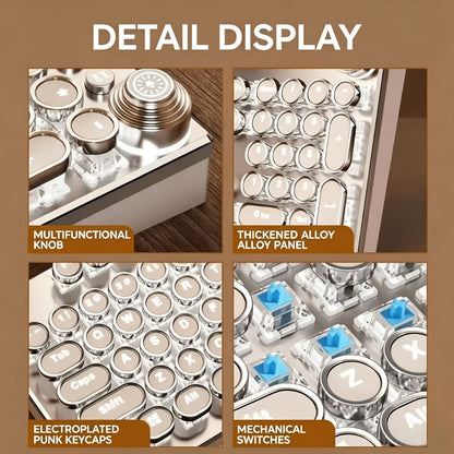 Steampunk Typewriter Mechanical Keyboard with Blue Switches – Retro Old-Fashioned USB Wired Gaming & Office Keyboard for Desktop Laptop PC Windows, Unique Aesthetic Gift for Gamers & Typists