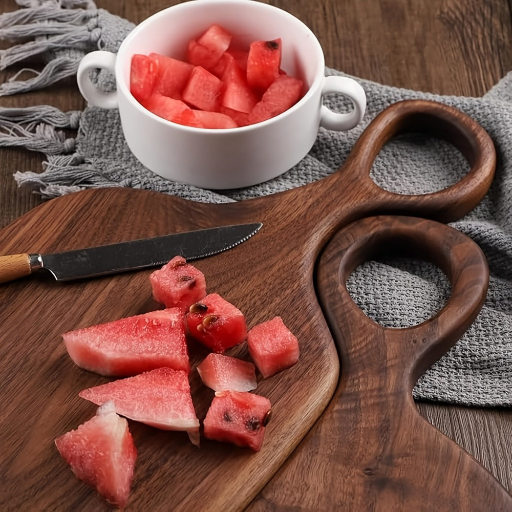 Cutting Board Two-Piece Acacia Wood Set with Loop Handles, Two Sizes and Reversible Flat Surfaces